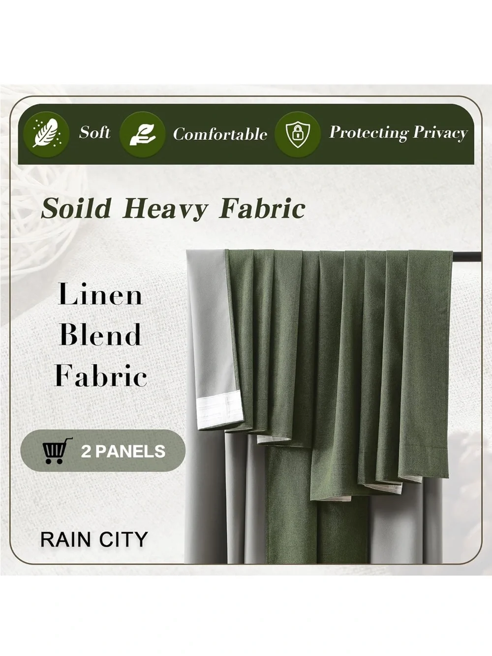 Olive Green Blackout Curtain Panels -  Pair